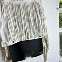 Missguided  Long Sleeve Button Front Denim Fringe Biker jacket Cream Womens Sz 6 Photo 4