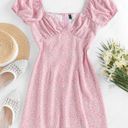 Zaful Ditsy Print Puff Sleeve Slit Mini Dress - Light Pink S Photo 0