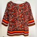 New York & Co. Orange Paisley Floral Stripe Tunic Blouse Exposed Zipper Med Photo 1