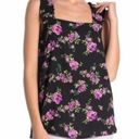 Pleione NEW  ANTHROPOLOGIE Square Neck Smocked Tank Black Purple Green Floral Top Photo 0