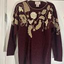 Jaclyn Smith VTG Floral Sweater Women’s Large Burgundy Gold Metallic Embroidered Holiday 90's Photo 0