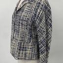 Lafayette 148  Blazer Textured Woven Abstract Plaid Check Pattern Navy Cream S Photo 3