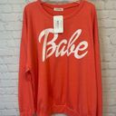 Parker Kenzie  boutique NEW oversized coral Babe sweatshirt size Large Photo 9