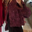 Wild Fable Cropped Denim Jacket Burgundy Wine Camo Womens Large  Photo 3