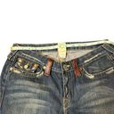 True Religion  Women's Flare Jeans Size 31 Blue Distressed Bold Stitching Photo 2