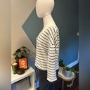 BP . Black & White Striped V-Neck Cotton Sweatshirt, 3/4 Blouson Sleeves Size S Photo 2