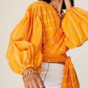 Acler Wyatt Exaggerated Long Puff Sleeve Tie Front Wrap Top Size 8 Orange Photo 2