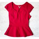 Betabrand  Work It Red Peplum Short Sleeve Top Stretch Small Photo 0