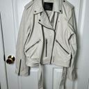 All Saints Leather Biker Balfern Belted Hem Zip Up Long Sleeve Jacket Ivory 10 Photo 2