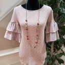 L LOVE  Pink Polyester Round Neck 3/4 Flared Ruffle Sleeve Top Blouse Size Medium Photo 0