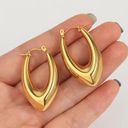 Oval Hoop Earrings Hollow Non Tarnish 18k Gold Plated Photo 1