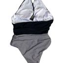 Beachsissi  Women's Swimsuit Sz M New Halter Black White Ruched Sides Plunge Photo 5