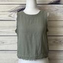 Thread and Supply  Linen Sage Green Frayed Hem Button Crop Top Photo 0