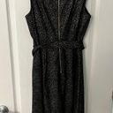 Calvin Klein Black Ruffled Zippered Tulip Front Self-belt Printed Sleeveless Dress Photo 2