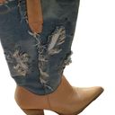 Penny Loves Kenny Vtg  cowgirl denim distressed jean leather western boots Sz 8.5 Photo 1