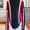 Vintage Cable Knit Heart Embroidery Cardigan Sweater Black Red Size L Photo 5