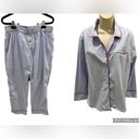 maison du soir Anthropologie PJ Set Top button down long sleeve and pants Blue Size L Photo 1