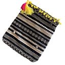 JustFab Just‎ Fab Fold Over Bag Yellow Pom Pom Tassel Trim Colorful Clutch Purse Photo 1