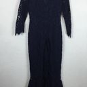 Alexis  Nadege Navy Crochet Lace 3/4-Sleeve V-Neck Midi Mermaid Dress Small Party Photo 3