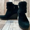 UGG Antonia Black Suede Fur Cuffed Wedge Boot Bootie sz 9 Retails $200 Photo 6