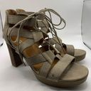 Paul Green  Hana Sandals Taupe Embossed Nubuck Leather Ghillie Platform Heel 7.5 Photo 3