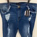 Pretty Little Thing Plus Dark Blue Ripped Detail Step Hem Skinny Jeans Size 22 New Photo 2