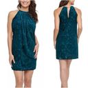 Kensie  | Velvet Print Sheath Teal Mini Dress Photo 1