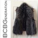 BCBGeneration Black Speckled Faux Fur Ostrich‎ Vest Vegan Sz Small Retails $128 Photo 1