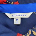 Popsugar  Blue Floral Print Long Sleeve Button Down Blouse Size 1X Photo 7