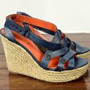 Via Spiga  Blue Metallic Espadrille Wedge Sandals - Size 9.5 Photo 0