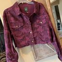 Wild Fable Cropped Denim Jacket Burgundy Wine Camo Womens Large  Photo 0