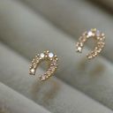 CZ Tiny Horseshoe Stud Earrings for Women Daily Simple Style Gold Photo 3