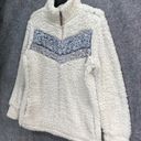 Weatherproof  Vintage Womens Faux Sherpa Pullover Sweater S Cream Chevron 1/4 Zip Photo 2