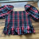 Draper James  multicolored plaid smocked peasant top XXL Photo 4