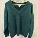 Nine West  Women Large Teal Green V Neck Long Sleeve Sweater Stitch Cozy Warm Photo 0