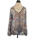 Lavender Brown  Womens Blouse Sheer Print V Neckline Tunic Bohemian Size Large Photo 0