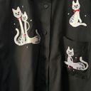 Las Olas  Black Button-Up Shirt Embroidered White Classy Cats Women's Size Large Photo 1