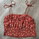 Billabong  Smocked Tie Shoulder Cropped Tank Top Bustier Women’s Large Floral Red Photo 1