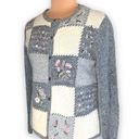 Dress Barn Vintage  Cardigan Sweater Knit Gray Patchwork Round Neck Pastel Floral Photo 3