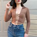 White Fox Boutique White Fox Lace Up Front Corset Long Sleeve Western Boho Chic Crop Top XS Photo 1