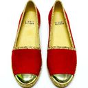 Stuart Weitzman  Red Suede Metallic Cap Toe Slip-ons Flat Loafers Shoes Sz 7 NIB Photo 0