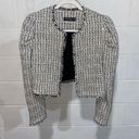 Generation Love  Womens Tweed Blazer Jacket White Plaid Open Fringe Cropped Shiny Photo 0