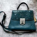 Patricia Nash New  Chauny Floral Tooled Leather Satchel Handbag Purse Blue Coral Photo 1