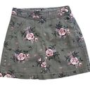 Divided H&M  Floral Distressed Jean Mini Skirt Sz 4 Women’s Olive / Army Green Photo 0