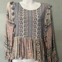 American Eagle Am. Eagle Pink Gray Ruffled Long Sleeved Boho Peasant Blouse Photo 0