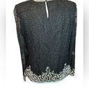 Laurence Kazar  Vintage Silk Beads & Pearl Black Top size Petite Medium Photo 2