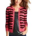 Loft NWT Ribbon Stripe Crewneck Cardigan Sweater Pink, Brown Rabbit Hair - Sz Medium Photo 0