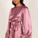 Petal and Pup  Opal Mauve Purple Satin Long Balloon Sleeve Wrap Mini Dress 4 Photo 2