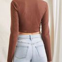 Forever 21 Brown Tie Front Long Sleeve Crop Top Photo 1