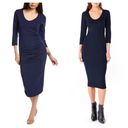 Michael Stars  Blue Ruched 3/4th Sleeve Midi Dress Medium Photo 1